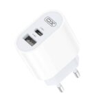 Seinalaadija 1x USB-A 1x USB-C 2,4A + USB-C - USB-C kaabel 1m komplekt, XO (L97 EU), valge-hall (3)