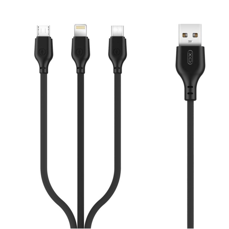 USB-A - Micro USB / Lightning / USB-C kolm-ühes kaabel 1m 2,1A, XO (NB103), must (1)