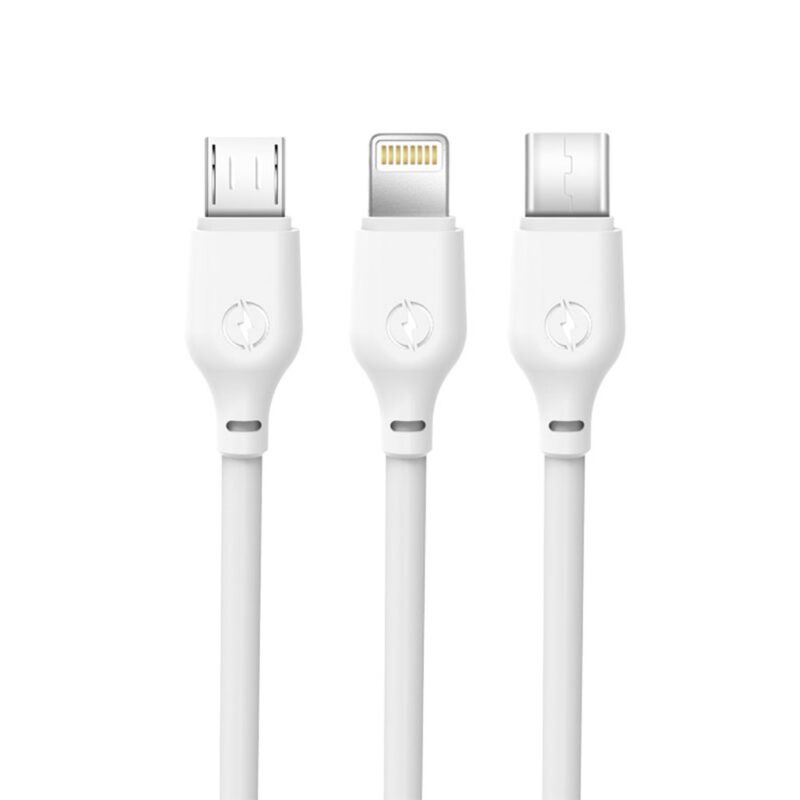 USB-A - Micro USB / Lightning / USB-C kolm-ühes kaabel 1m 2,1A, XO (NB103), valge (1)