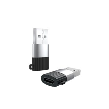 USB-C - USB-A adapter 2,4A, XO (NB149E), must-hõbedane (1)