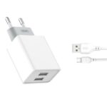 Seinalaadija 2x USB-A 2,4A + USB-A - Micro USB kaabel 1m komplekt, XO (L65 EU), valge (1)