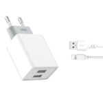 Seinalaadija 2x USB-A 2,4A + USB-A - Lightning kaabel 1m komplekt, XO (L65 EU), valge (1)