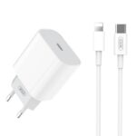 Seinalaadija 1x USB-C 20W 3A (PD) + USB-C - Lightning kaabel 1m komplekt, XO (L77 EU), valge-hall (1)