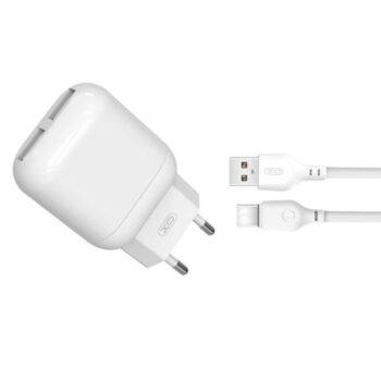 Seinalaadija 2x USB-A 12W 2,4A + USB-A - USB-C kaabel 1m komplekt, XO (L78 EU), valge (1)