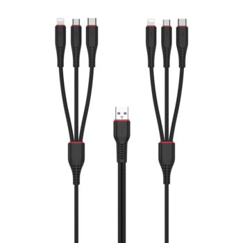 USB-A - 2x Lightning / Micro USB / USB-C 6in1 kaabel 2m, XO (NB196), must (1)