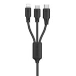 USB-A - Micro USB / Lightning / USB-C kolm-ühes kaabel 1,15m 3A, Wekome Upine (WDC-103th), must (1)