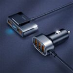 Autolaadija 3x USB-A + 2x USB-A pikenduskaabliga 1,5m 31W 6,2A, Joyroom (JR-CL03), must-tumehall (4)