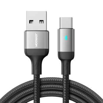 USB-A - USB-C kaabel 2m 3A, LED-märgutulega, Joyroom Extraordinary (S-UC027A10), must-hõbedane (1)