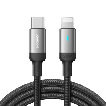 USB-C - Lightning kaabel 1.2m 20W, LED-märgutulega, Joyroom Extraordinary (S-CL020A10), must-hõbedane (1)