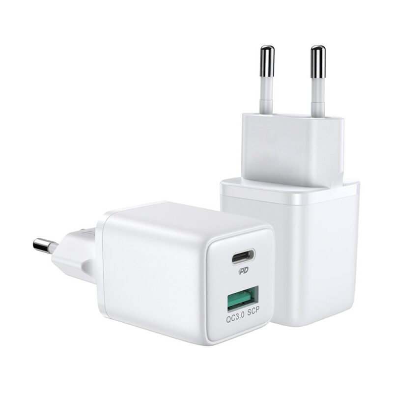 Seinalaadija 1x USB-A 1x USB-C 30W (PD3.0/QC3.0/PPS/AFC/SCP), Joyroom Mini Fast Charger (L-QP303), valge (1)