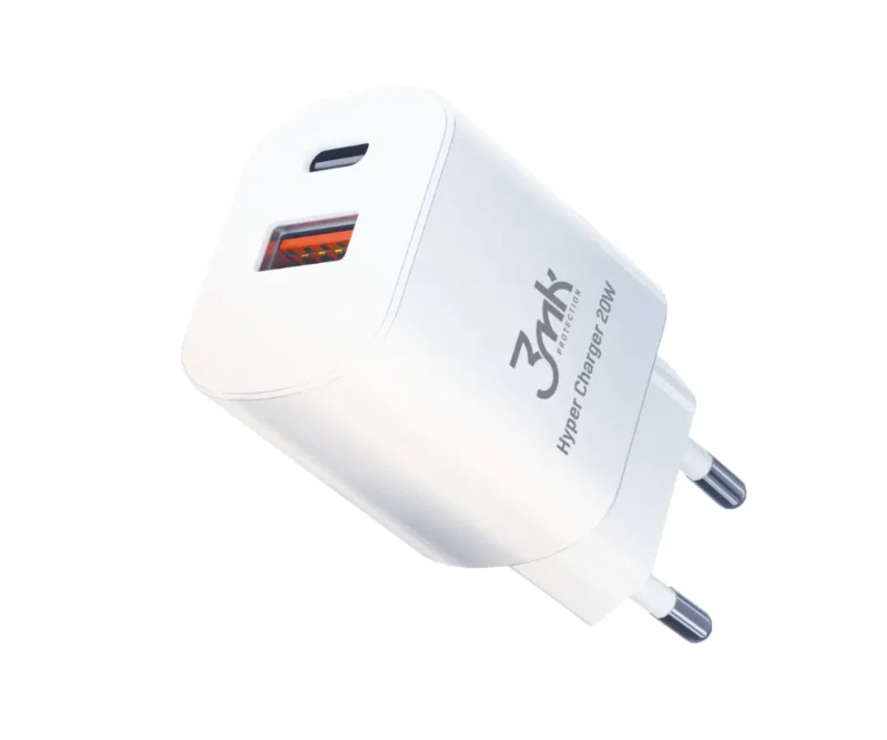 Seinalaadija 1x USB-C 1x USB-A 20W 3A (PD/QC), 3mk Hyper Charger, valge (1)