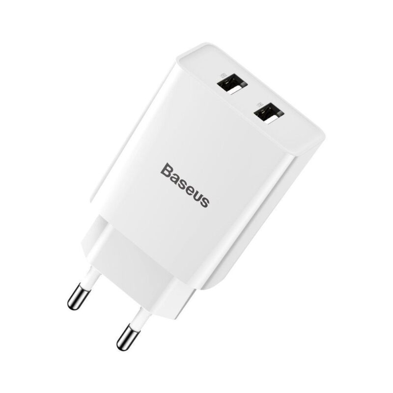 Seinalaadija 2x USB-A 10,5W 2,1A, Baseus Speed Mini Dual U (TC-012), valge (1)