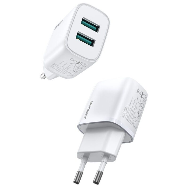 Seinalaadija 2x USB-A 10.5W 2.1A, Joyroom Mini Fast Charger (L-2A101), valge (1)