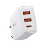 Seinalaadija 2x USB-A 1x USB-C 30W 3A, Baseus Compact Fast Charger (CCXJ-E02), valge (1)