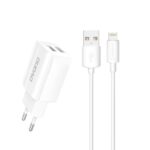 Seinalaadija 2x USB-A 5V 2.4A + Lightning kaabel 1m komplekt, Dudao (A2EU), valge (1)